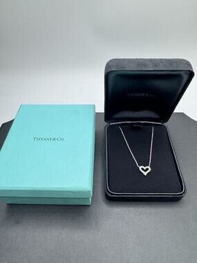 Tiffany & Co. Platinum Sentimental Diamond Heart Necklace 16 in LS(345721)